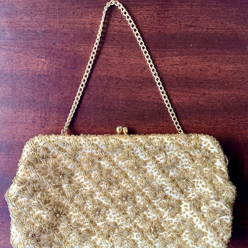 Vintage Elegant Gold Beaded Clutch